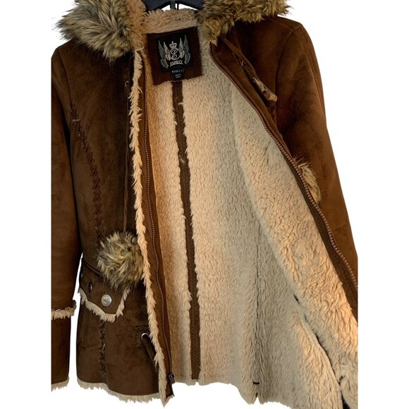 VTG Y2K Brown Esprit Faux Fur Sherpa Lined Coat Zip and Toggle Buttons RG10722 - Picture 5 of 11